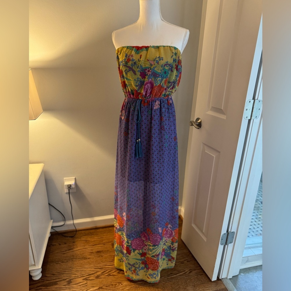 Flying Tomato Blue Pink Strapless Sundress Maxi